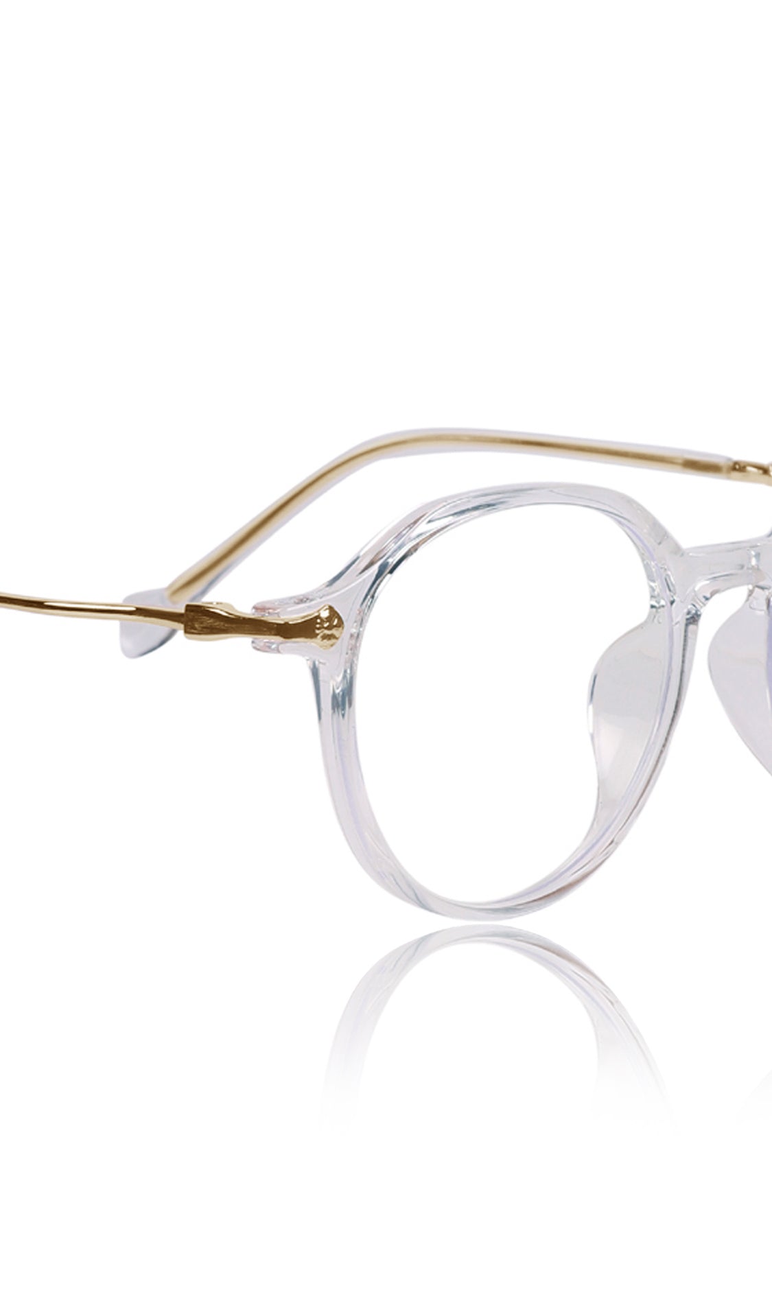 Jodykoes® Pure TR Round Plastic Frame With Metal Arms Fashionable Eyewear Spectacles | Blu cut and Anti Glare Computer Protection Eyeglasses Frame for Women (Transparent)
