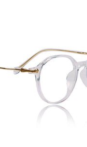 Jodykoes® Pure TR Round Plastic Frame With Metal Arms Fashionable Eyewear Spectacles | Blu cut and Anti Glare Computer Protection Eyeglasses Frame for Women (Transparent)