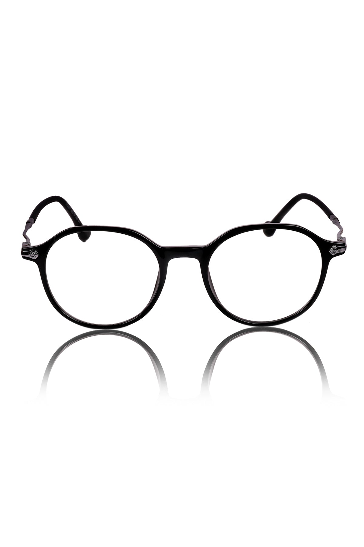 Jodykoes® Pure TR Round Plastic Frame With Metal Arms Fashionable Eyewear Spectacles | Blu cut and Anti Glare Computer Protection Eyeglasses Frame for Women (Black)