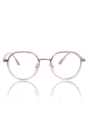 Jodykoes® Pure TR Metal and Plastic Combination Round Flat-Top Spectacle Frame | Blu cut and Anti Glare Computer Mobile Phone Protection Eyewear Eyeglasses (Wild Rose)