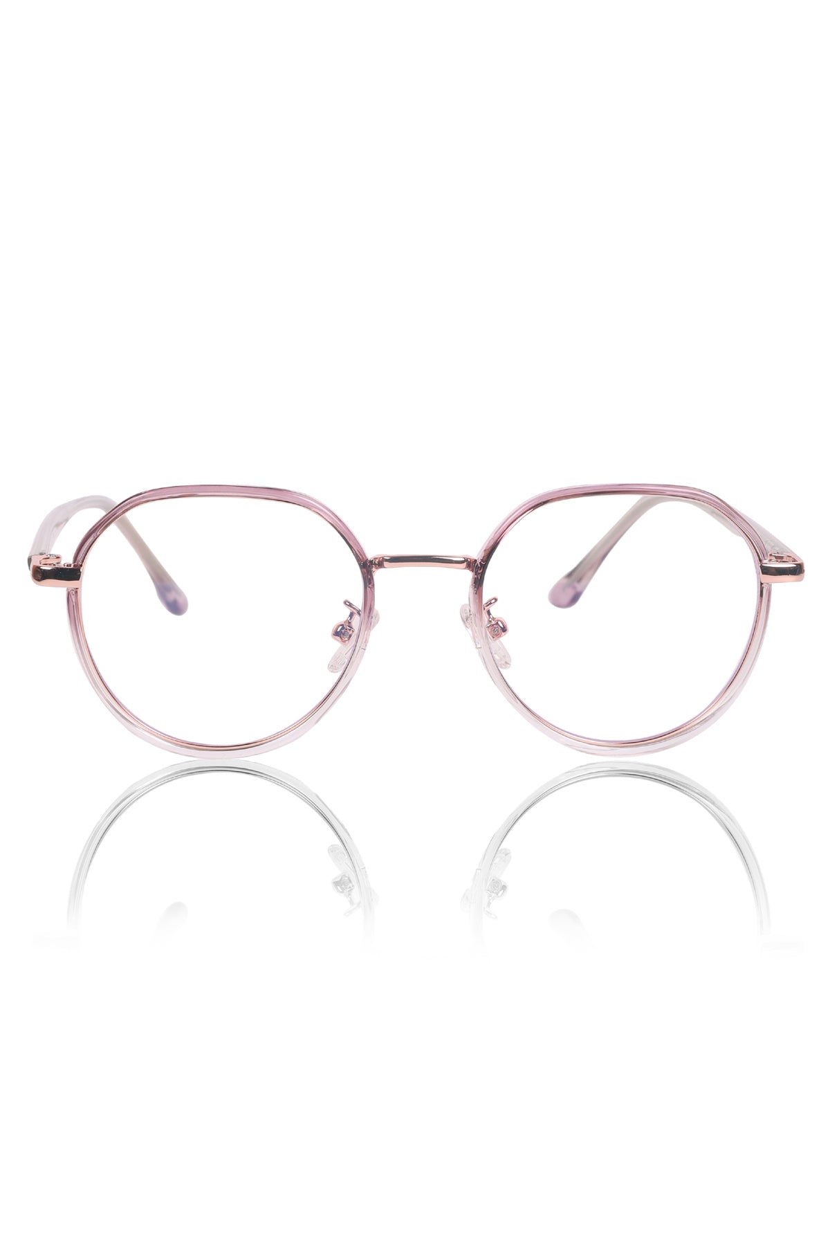 Jodykoes® Pure TR Metal and Plastic Combination Round Flat-Top Spectacle Frame | Blu cut and Anti Glare Computer Mobile Phone Protection Eyewear Eyeglasses (Wild Rose)