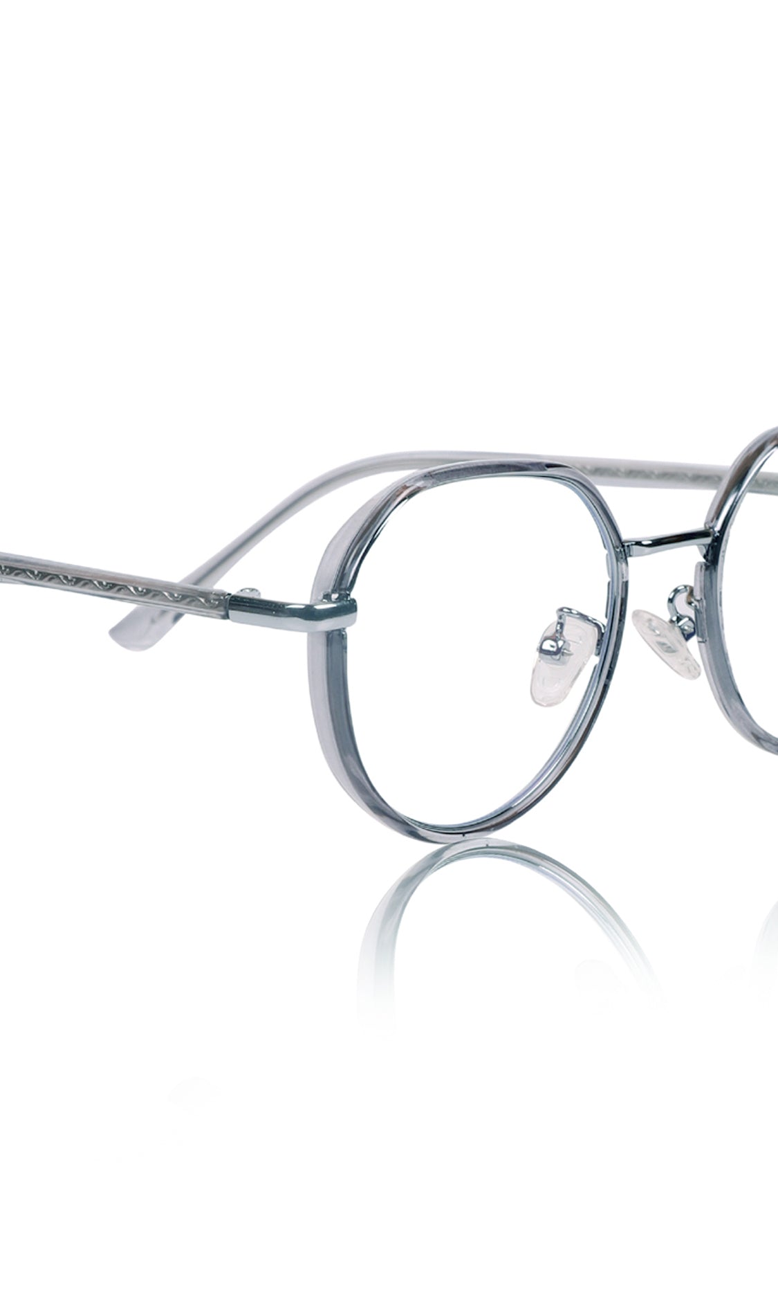 Jodykoes® Pure TR Metal and Plastic Combination Round Flat-Top Spectacle Frame | Blu cut and Anti Glare Computer Mobile Phone Protection Eyewear Eyeglasses (Glass Grey)