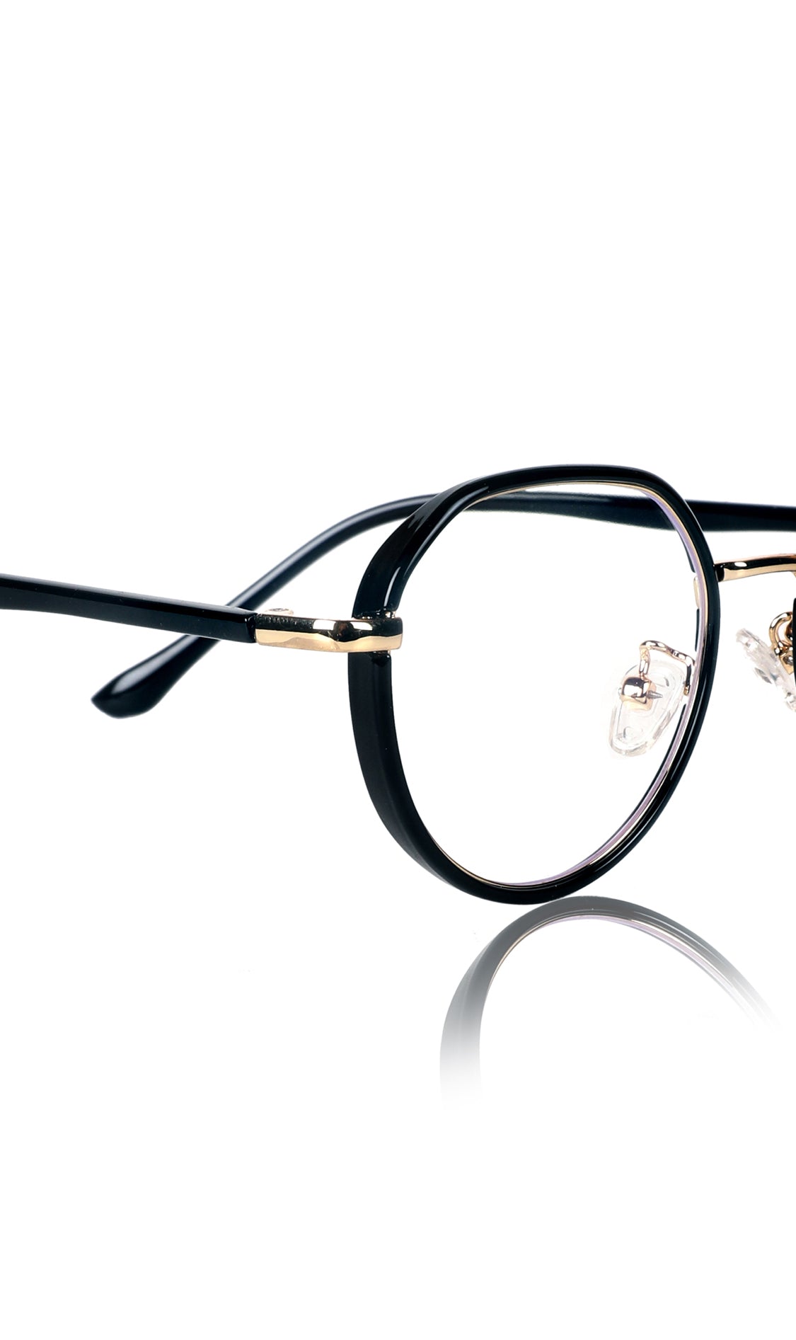 Jodykoes® Pure TR Metal and Plastic Combination Round Flat-Top Spectacle Frame | Blu cut and Anti Glare Computer Mobile Phone Protection Eyewear Eyeglasses (Black Gold)