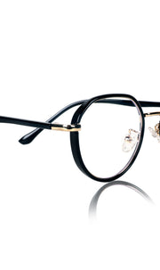 Jodykoes® Pure TR Metal and Plastic Combination Round Flat-Top Spectacle Frame | Blu cut and Anti Glare Computer Mobile Phone Protection Eyewear Eyeglasses (Black Gold)