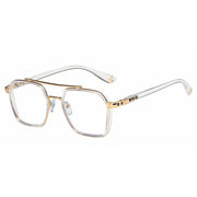 Jodykoes Tony Stark Square Frame Retro Vintage Frame for Men and Women Clear Spectacle Frame (White & Gold)
