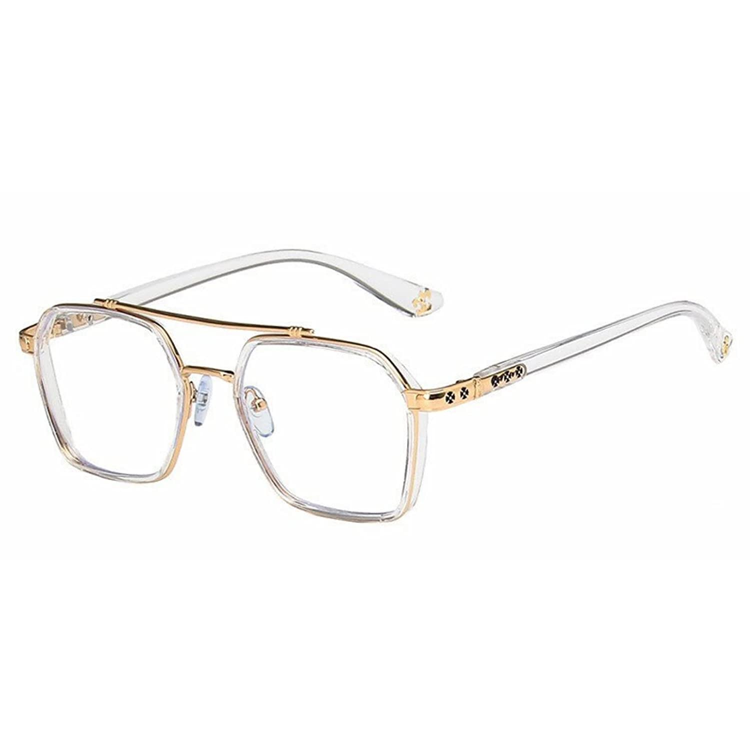 Jodykoes Tony Stark Square Frame Retro Vintage Frame for Men and Women Clear Spectacle Frame (White & Gold)