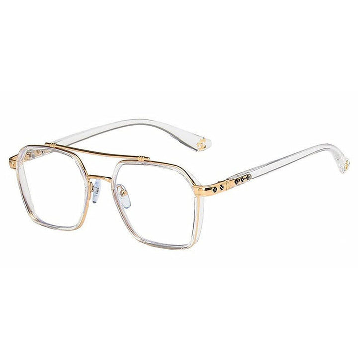 Jodykoes Tony Stark Square Frame Retro Vintage Frame for Men and Women Clear Spectacle Frame (White & Gold)