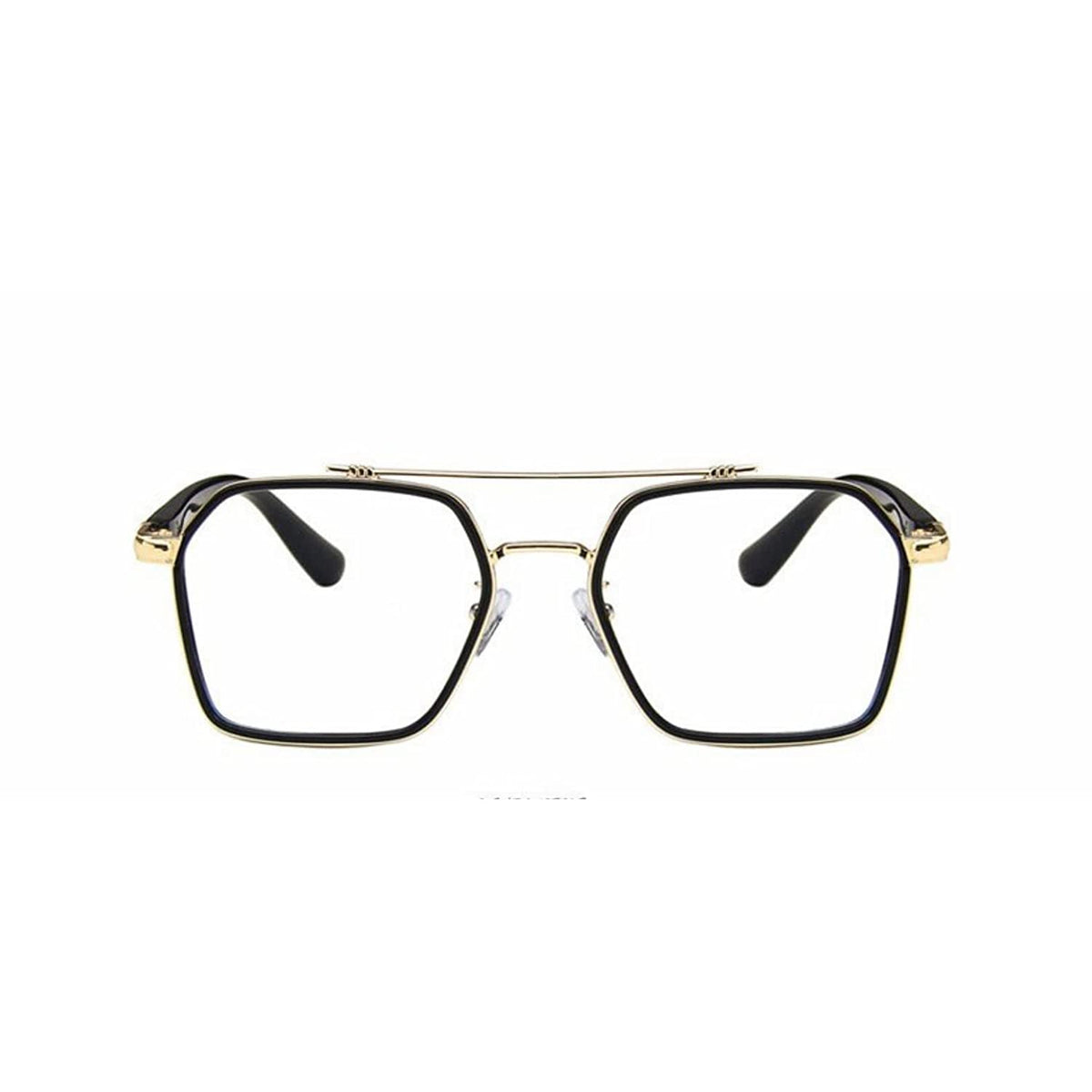 Jodykoes Tony Stark Square Frame Retro Vintage Frame for Men and Women Clear Spectacle Frame (Black & Gold)
