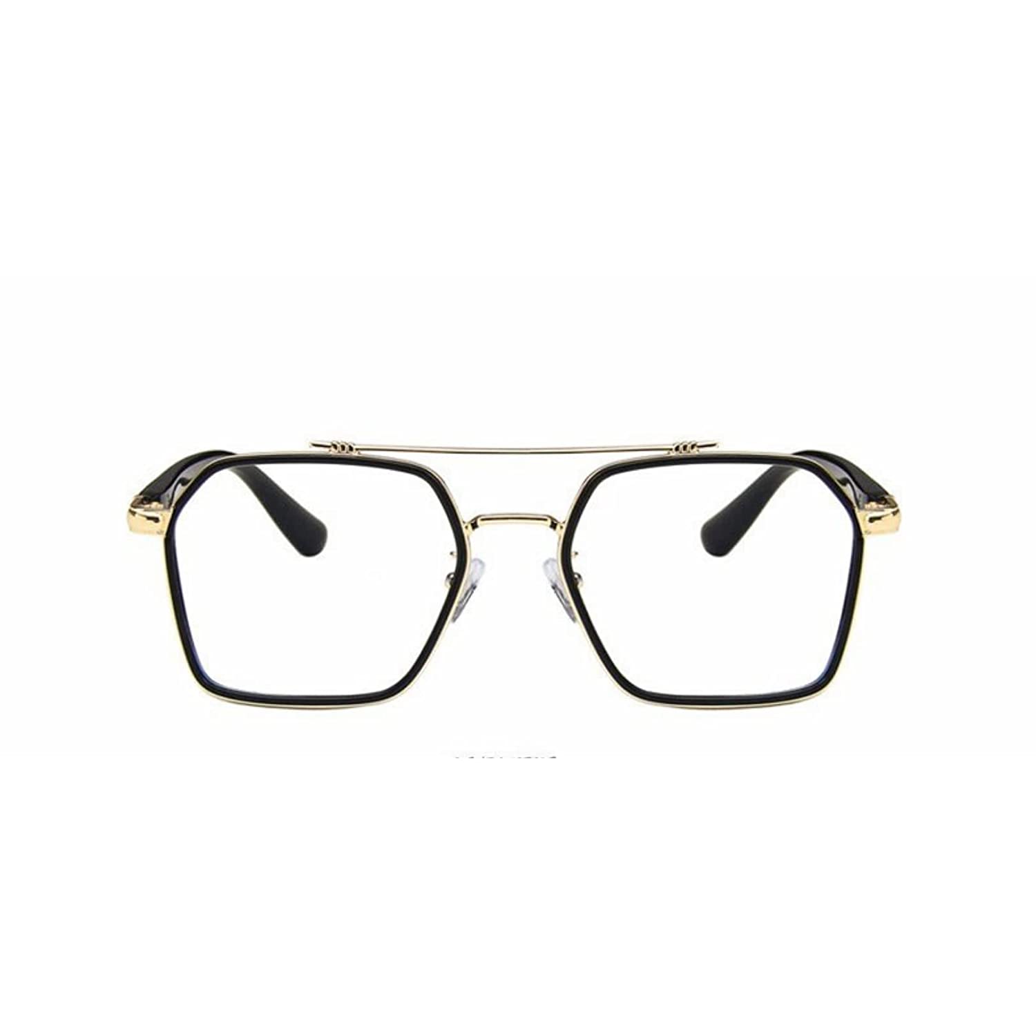 Jodykoes Tony Stark Square Frame Retro Vintage Frame for Men and Women Clear Spectacle Frame (Black & Gold)