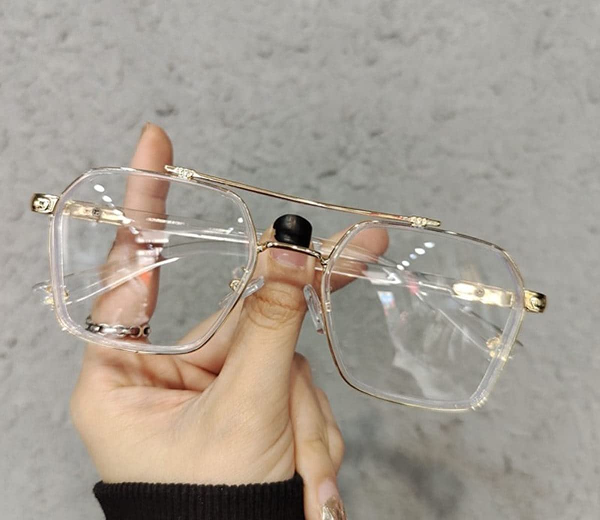Jodykoes Tony Stark Square Frame Retro Vintage Frame for Men and Women Clear Spectacle Frame (White & Gold)