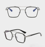 Jodykoes Tony Stark Square Frame Retro Vintage Frame for Men and Women Clear Spectacle Frame (Black & Silver)
