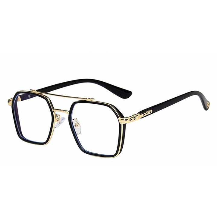 Jodykoes Tony Stark Square Frame Retro Vintage Frame for Men and Women Clear Spectacle Frame (Black & Gold)