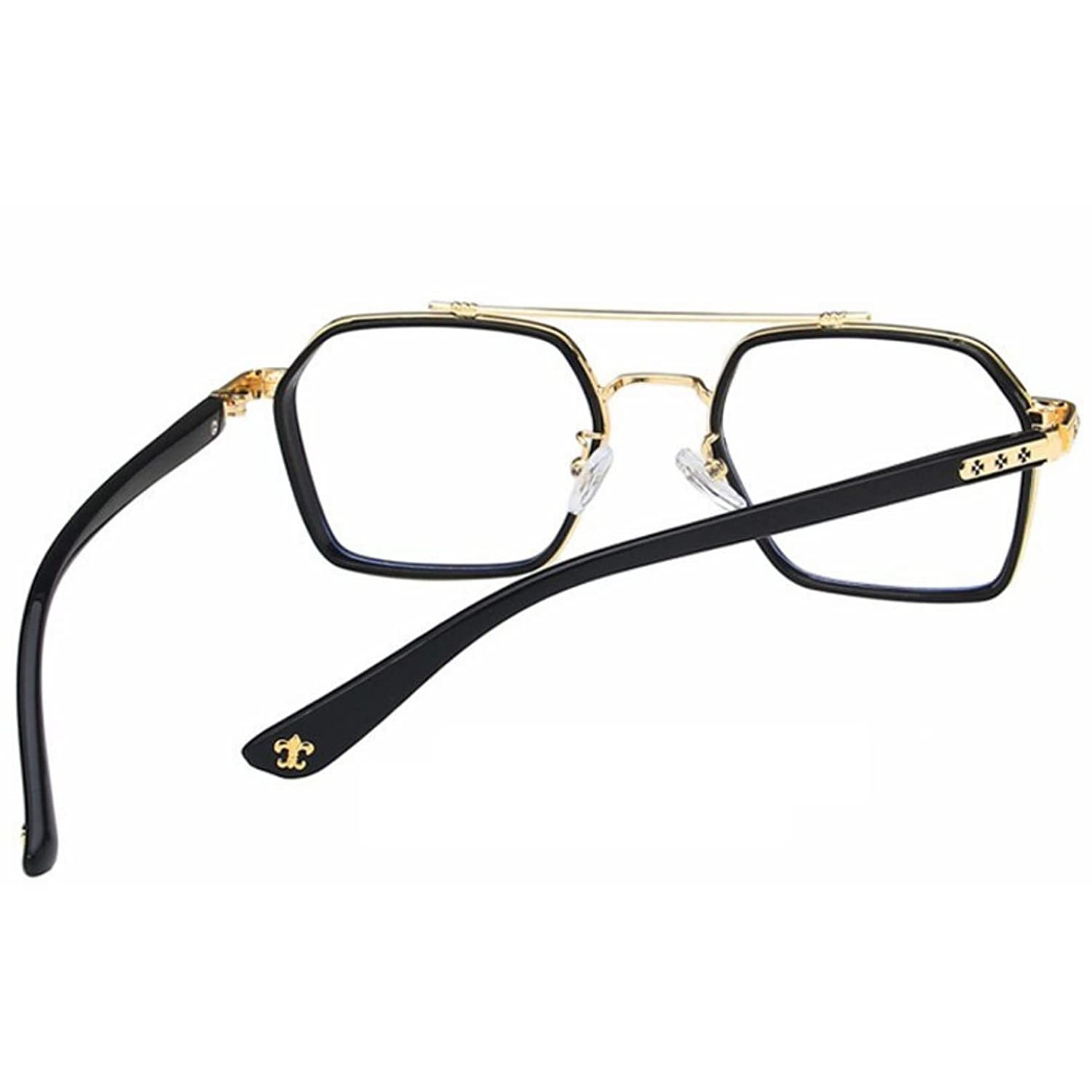 Jodykoes Tony Stark Square Frame Retro Vintage Frame for Men and Women Clear Spectacle Frame (Black & Gold) - Jodykoes ®