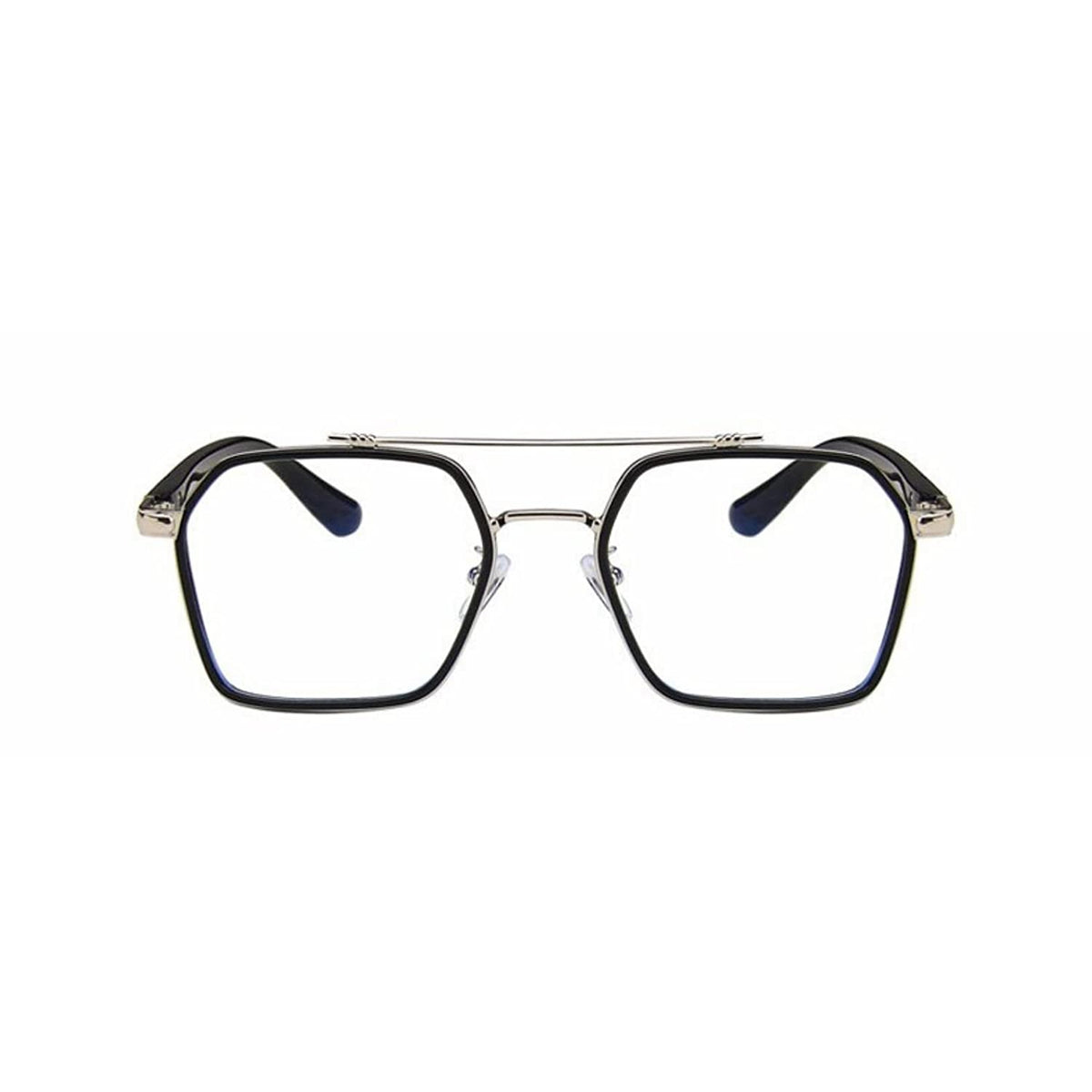 Jodykoes Tony Stark Square Frame Retro Vintage Frame for Men and Women Clear Spectacle Frame (Black & Silver)