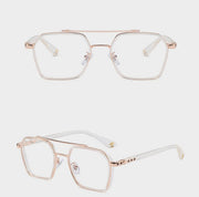 Jodykoes Tony Stark Square Frame Retro Vintage Frame for Men and Women Clear Spectacle Frame (White & Gold)