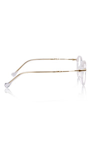 Jodykoes® Pure TR Round Plastic Frame With Metal Arms Fashionable Eyewear Spectacles | Blu cut and Anti Glare Computer Protection Eyeglasses Frame for Women (Transparent)