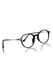 Jodykoes® Pure TR Round Plastic Frame With Metal Arms Fashionable Eyewear Spectacles | Blu cut and Anti Glare Computer Protection Eyeglasses Frame for Women (Black)
