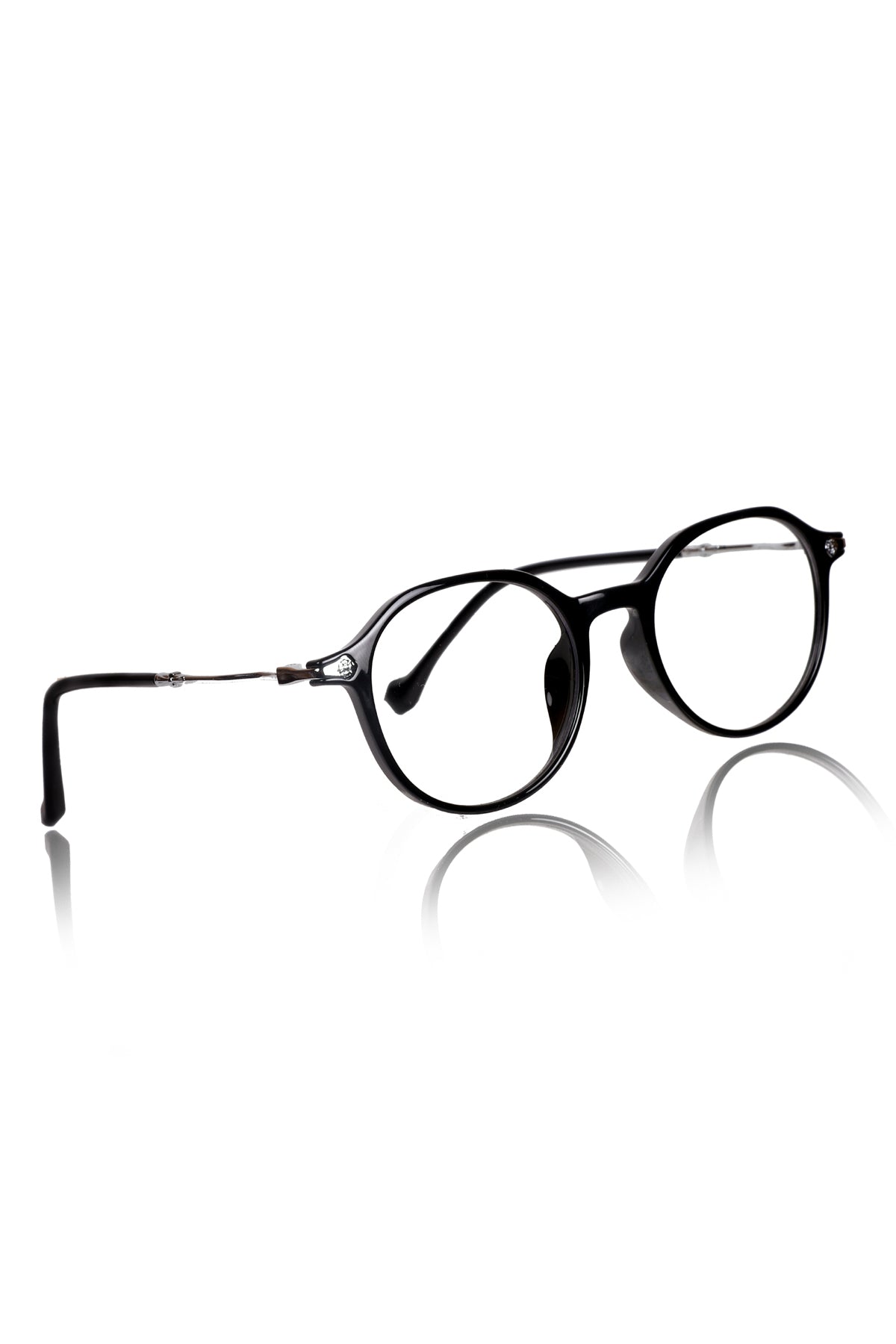 Jodykoes® Pure TR Round Plastic Frame With Metal Arms Fashionable Eyewear Spectacles | Blu cut and Anti Glare Computer Protection Eyeglasses Frame for Women (Black)