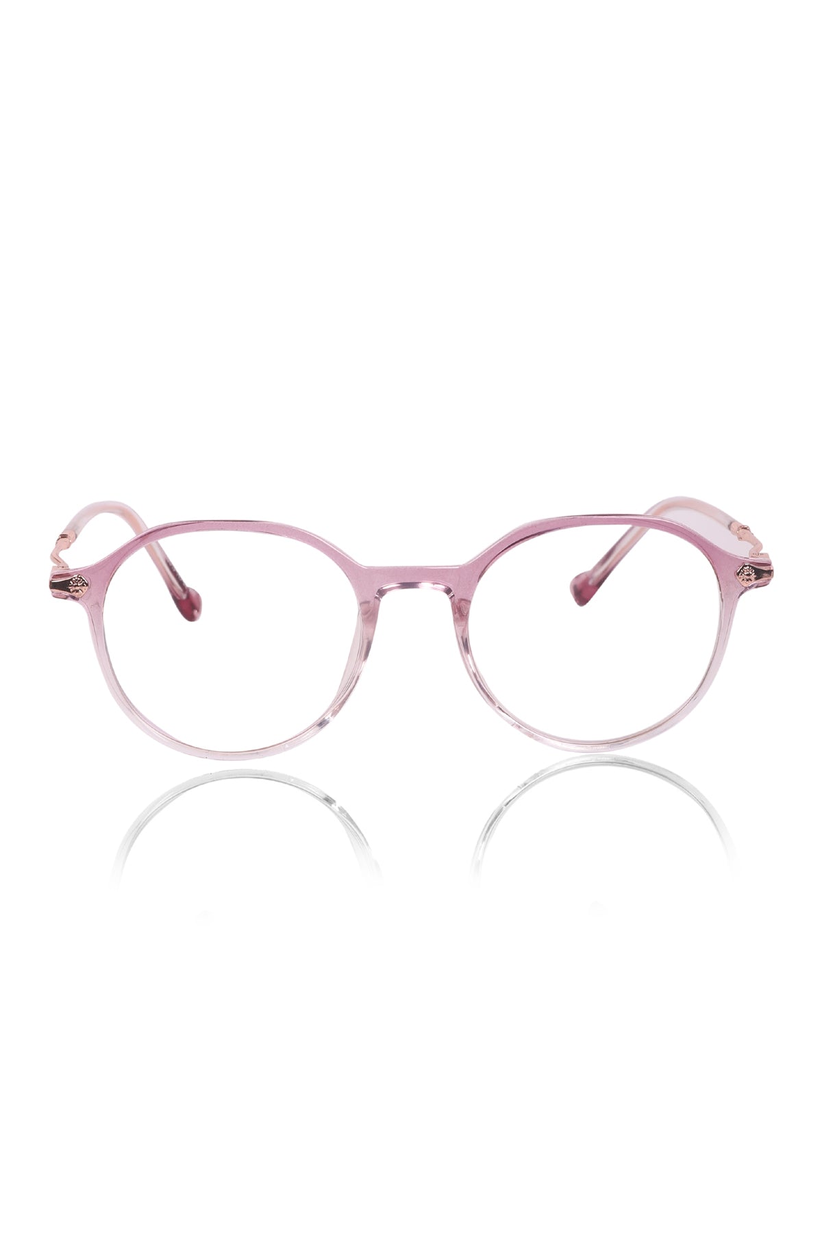 Jodykoes® Pure TR Round Plastic Frame With Metal Arms Fashionable Eyewear Spectacles | Blu cut and Anti Glare Computer Protection Eyeglasses Frame for Women (Pink/Purple)