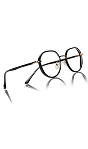 Jodykoes® Pure TR Metal and Plastic Combination Round Flat-Top Spectacle Frame | Blu cut and Anti Glare Computer Mobile Phone Protection Eyewear Eyeglasses (Black Gold)