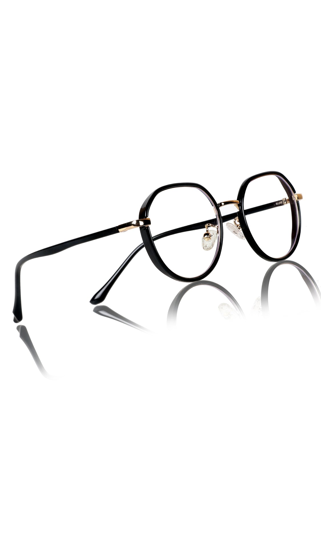 Jodykoes® Pure TR Metal and Plastic Combination Round Flat-Top Spectacle Frame | Blu cut and Anti Glare Computer Mobile Phone Protection Eyewear Eyeglasses (Black Gold)