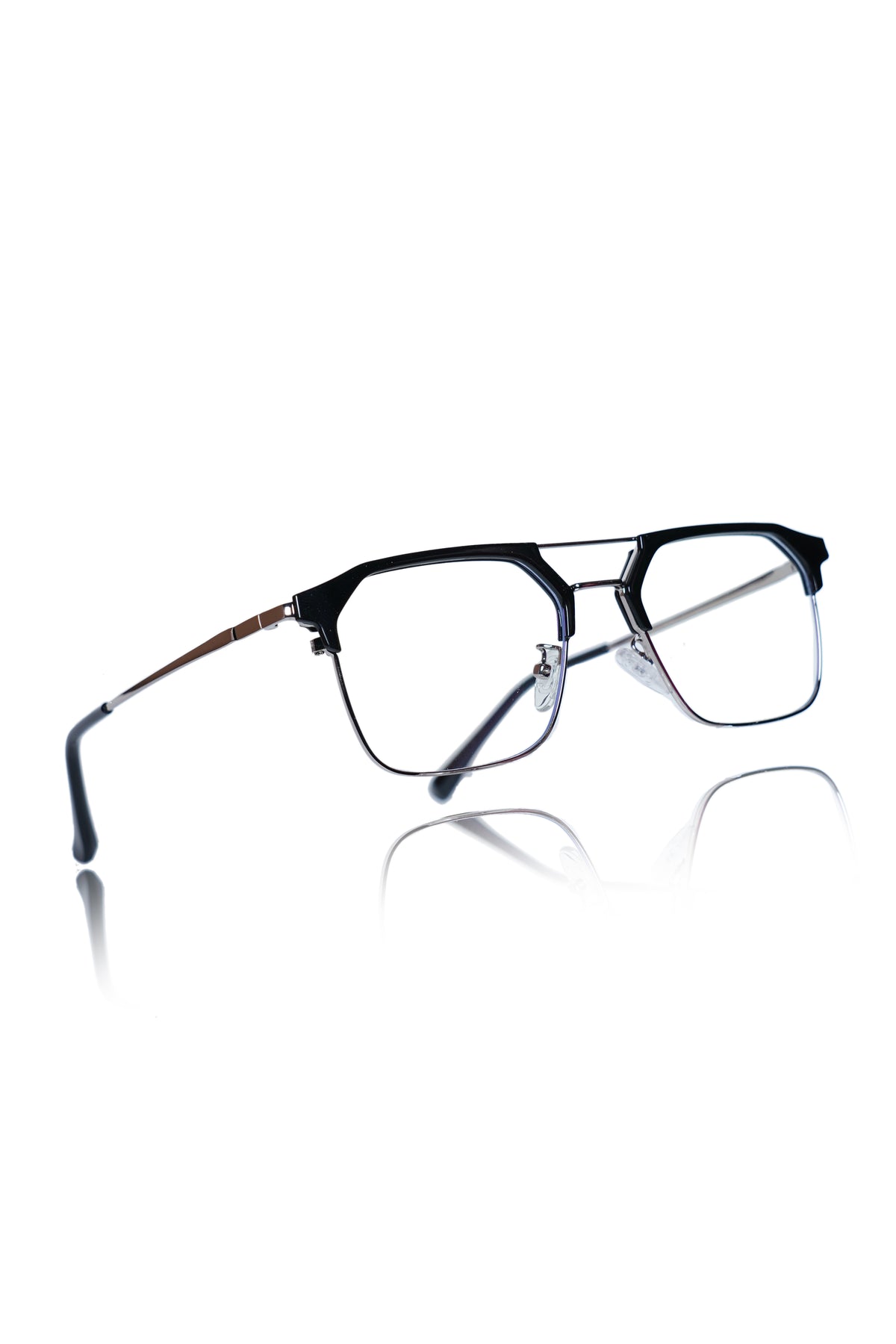 Jodykoes® Premium Series Classic Vintage Eyewear Eyeglasses Spectacles with Blue Light Anti Glare Glasses Frame for Men and Women (Black & Silver)