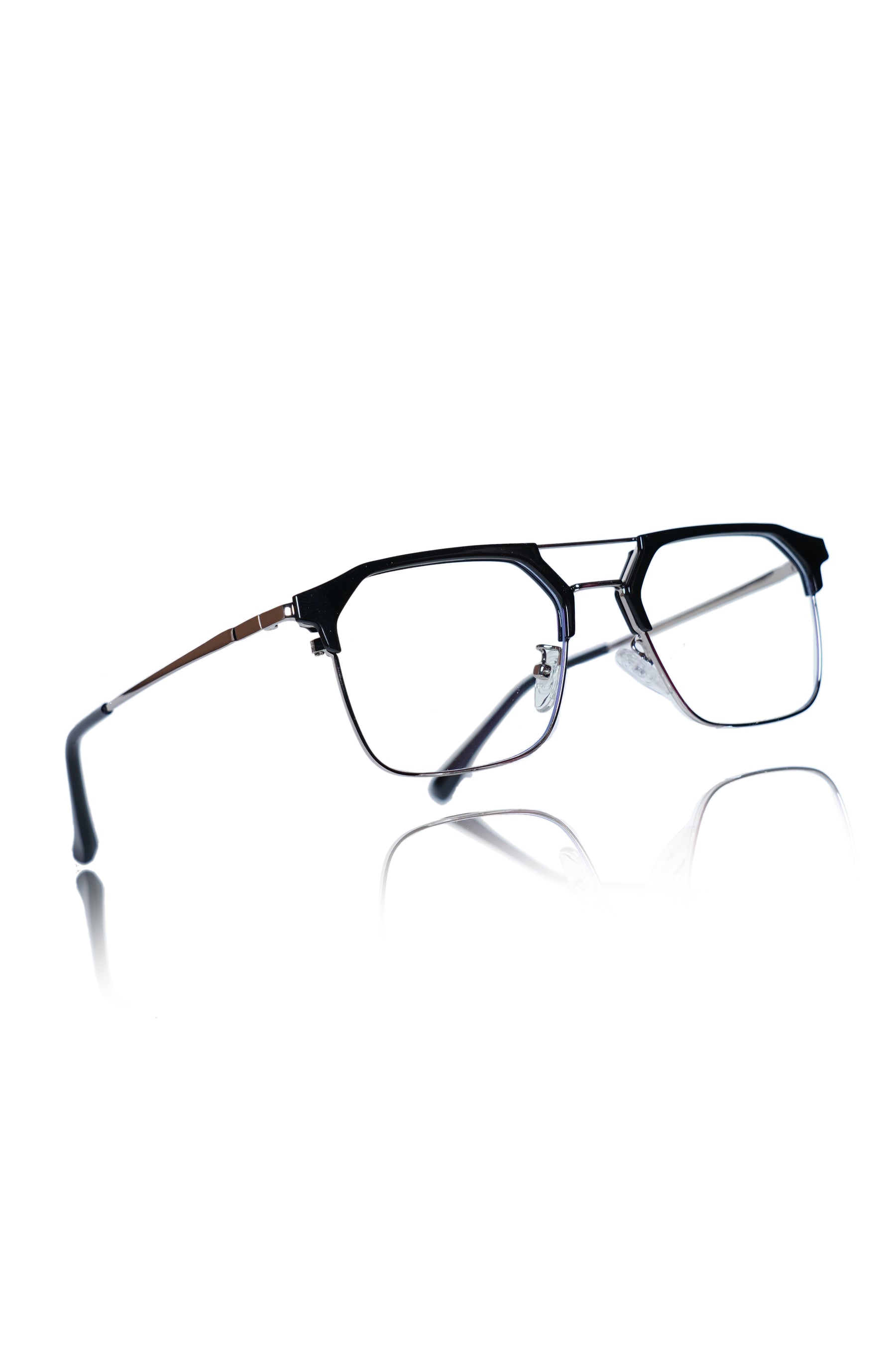Jodykoes® Premium Series Classic Vintage Eyewear Eyeglasses Spectacles with Blue Light Anti Glare Glasses Frame for Men and Women (Black & Silver)