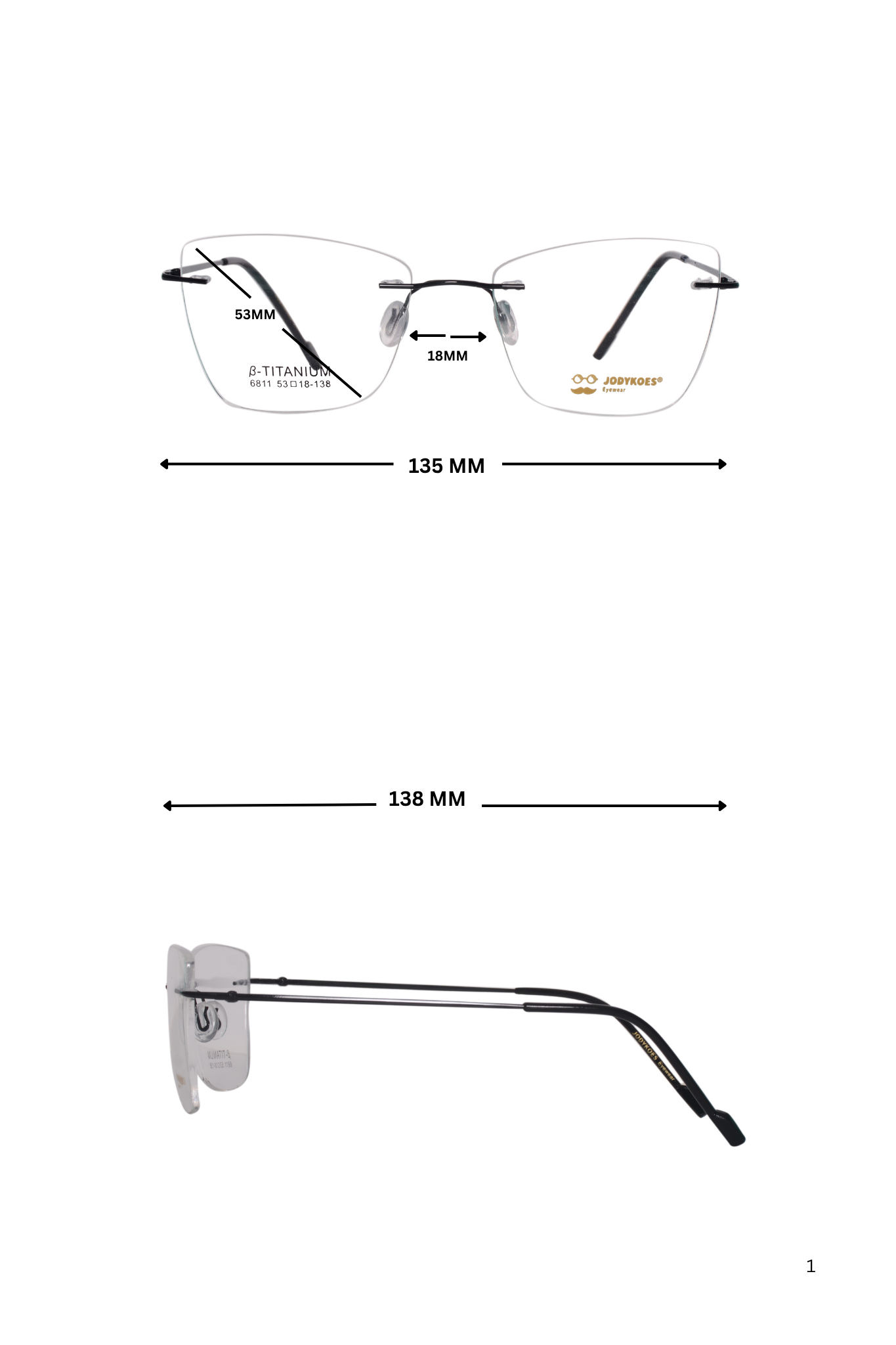 Jodykoes Cat Eye Premium Rimless Frame (Black)