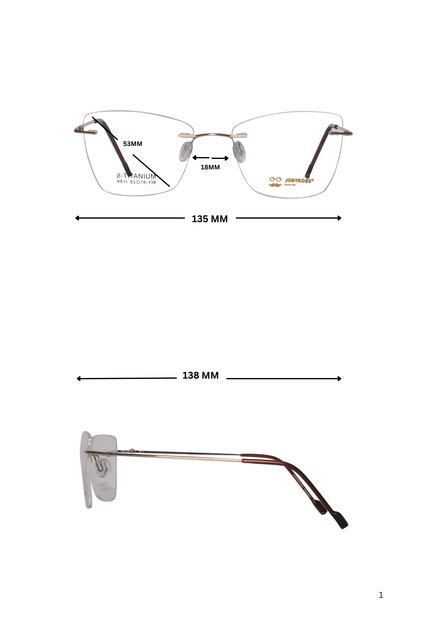 Jodykoes Cat Eye Premium Rimless Frame (Gold)