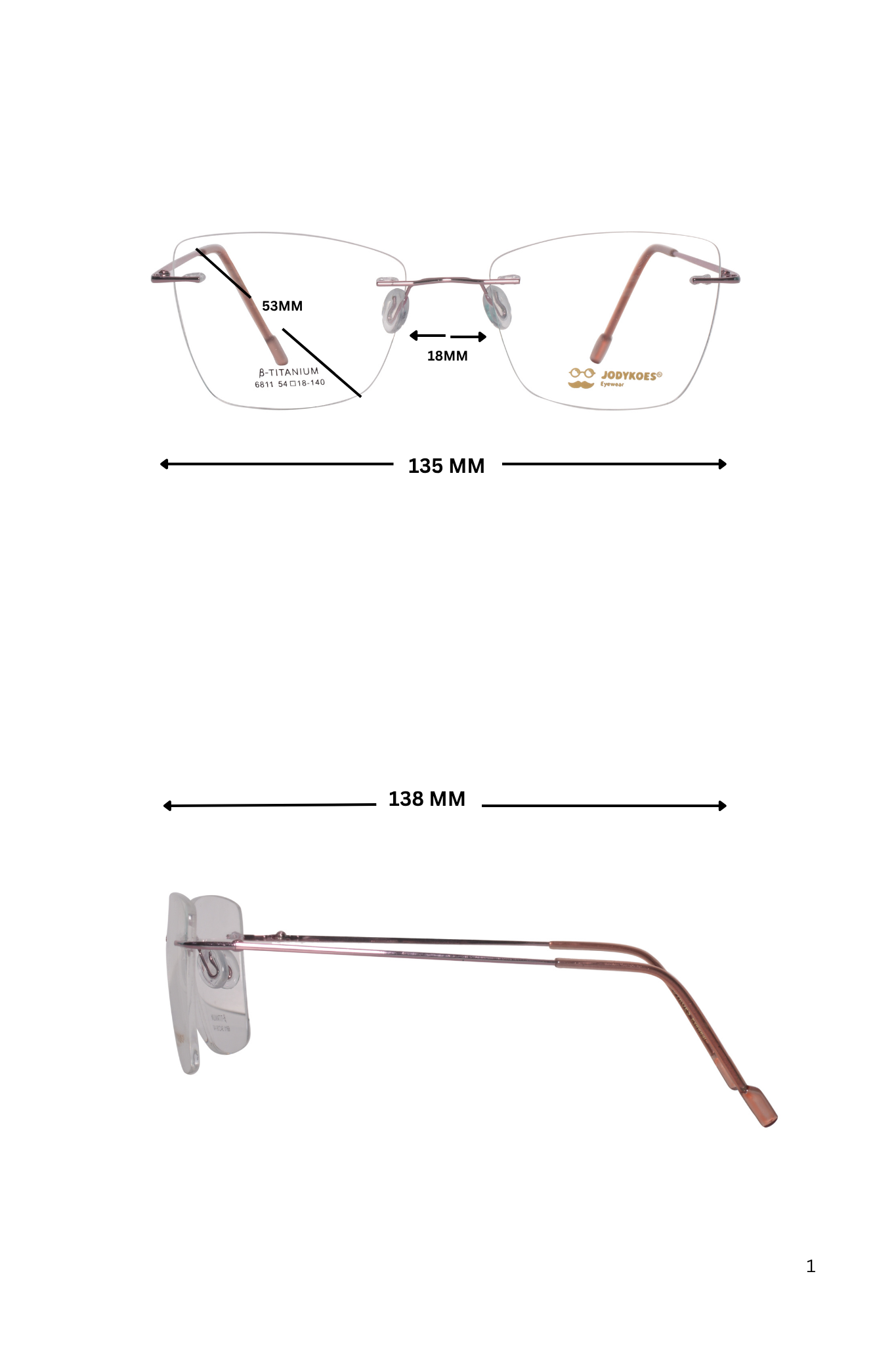 Jodykoes Cat Eye Premium Rimless Frame (Pink)