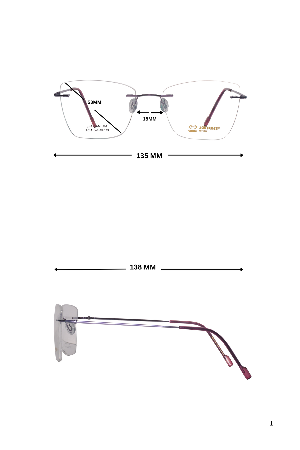 Jodykoes Cat Eye Premium Rimless Frame (Purple)