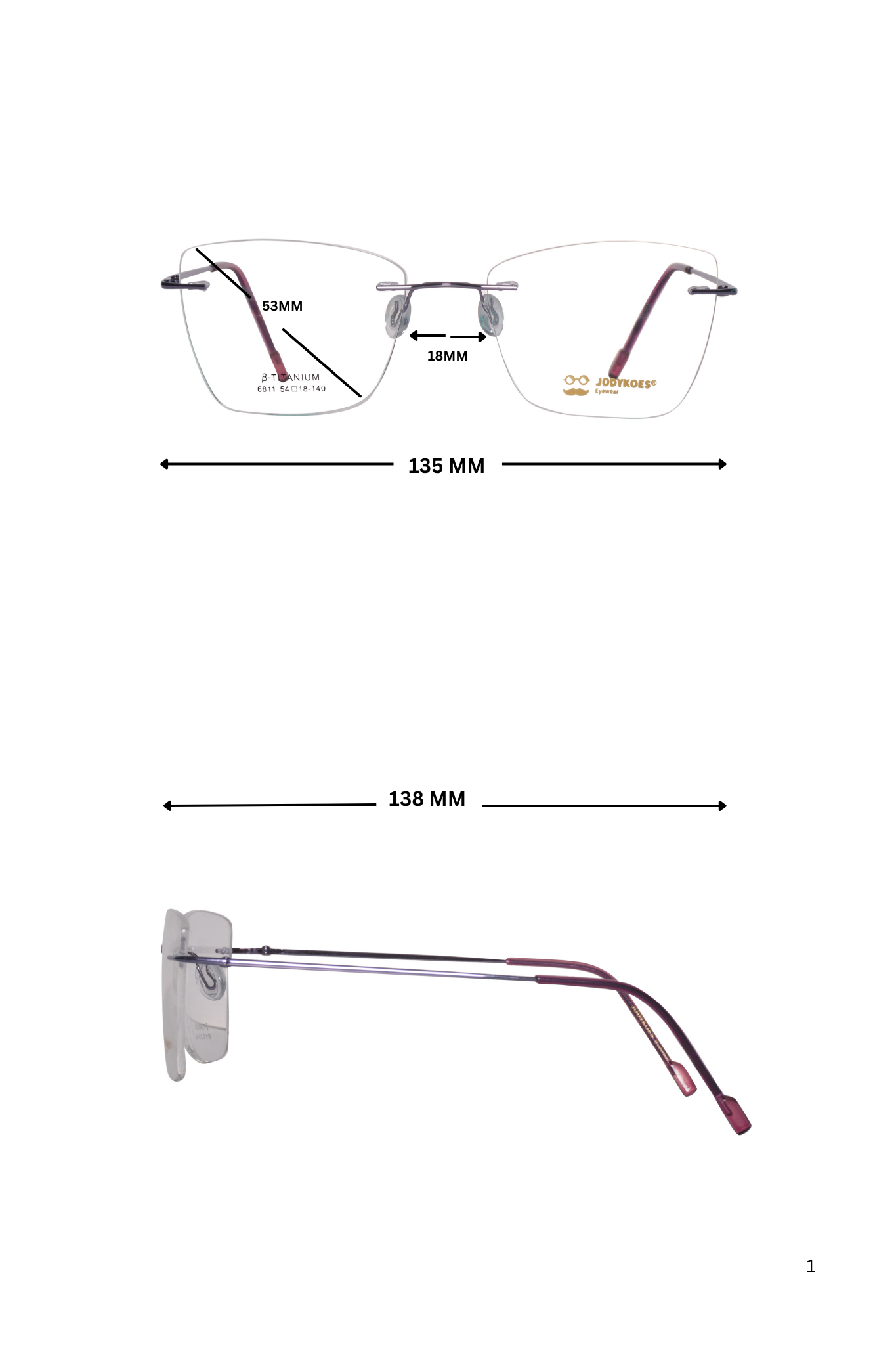 Jodykoes Cat Eye Premium Rimless Frame (Purple)
