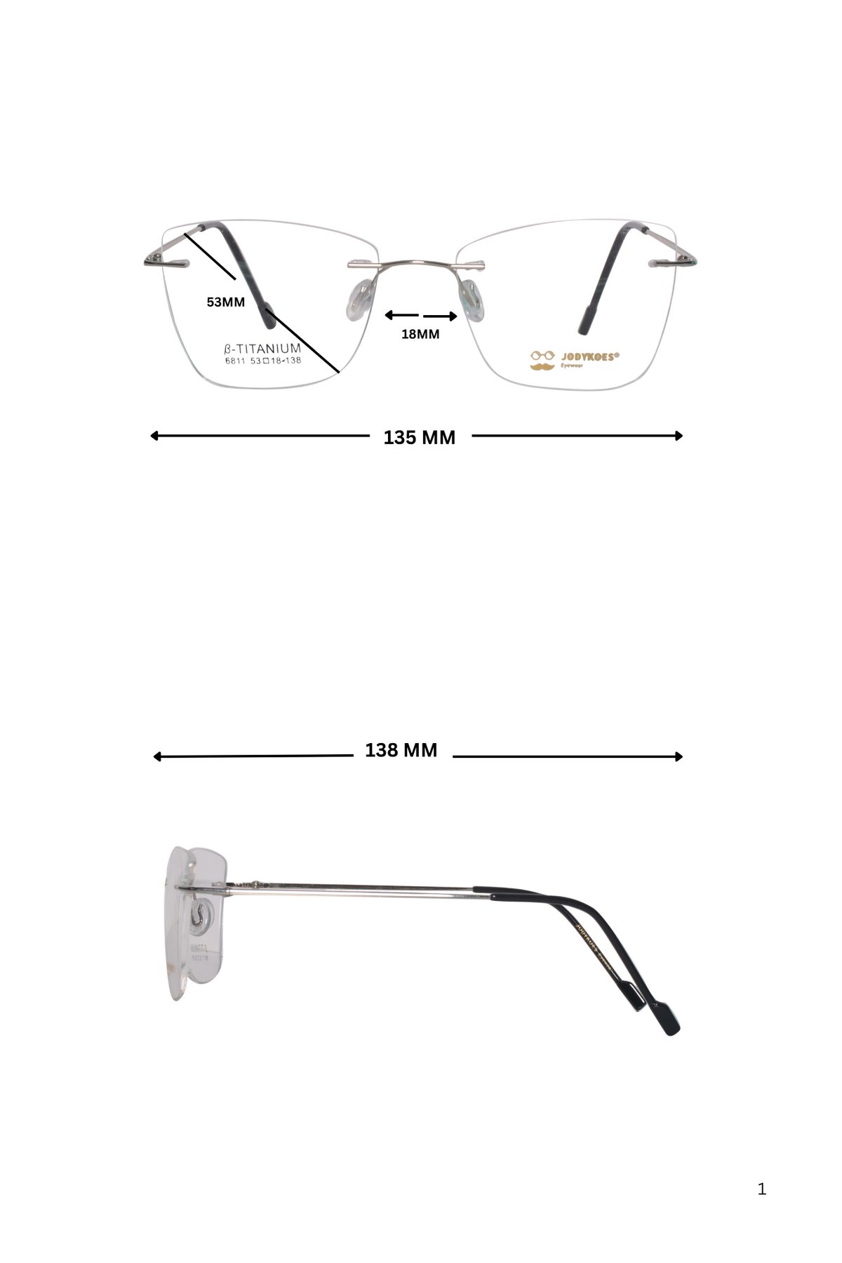 Jodykoes Cat Eye Premium Rimless Frame (Silver)