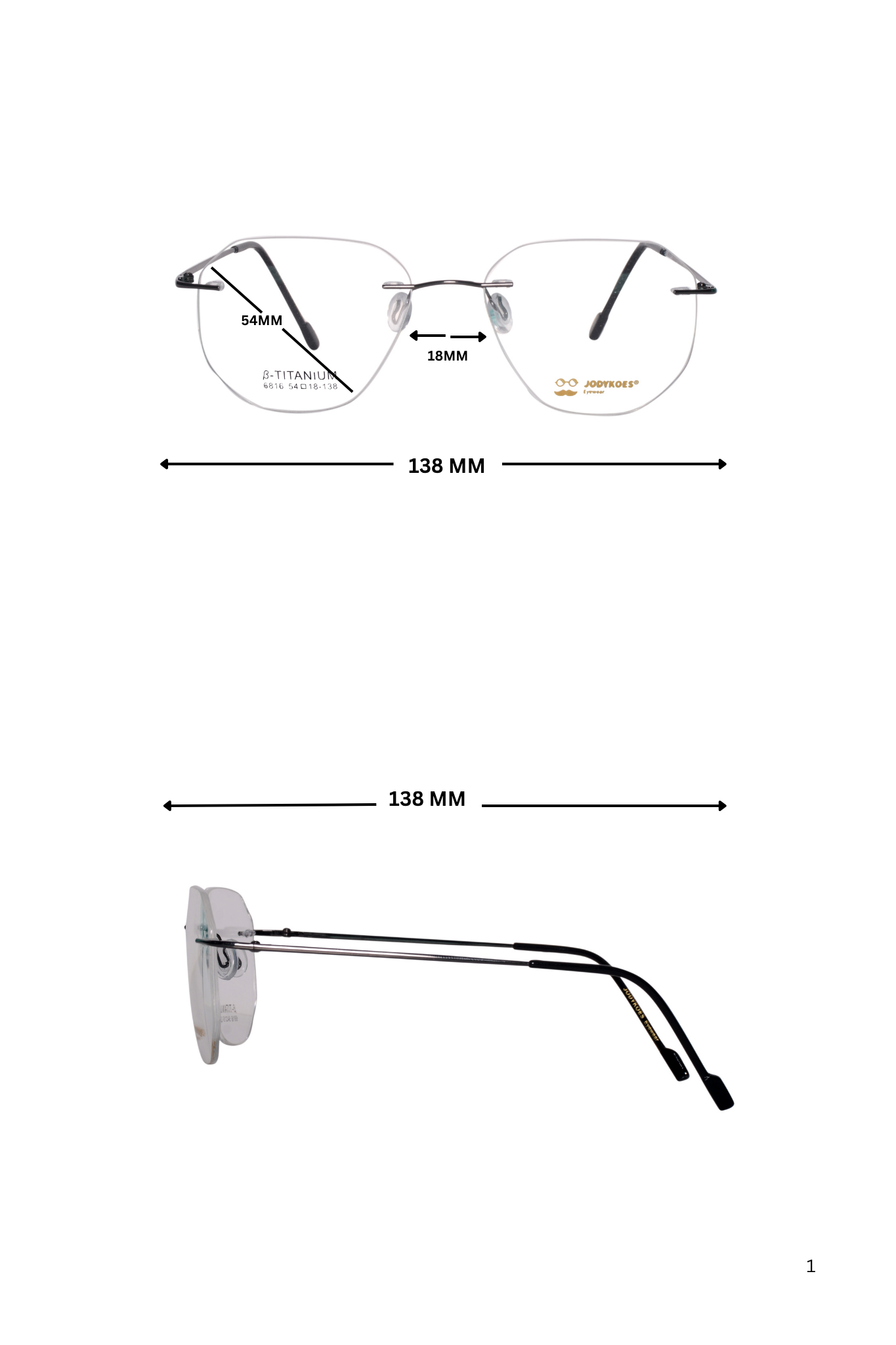 Jodykoes Hexagon Premium Rimless Frame (Black)
