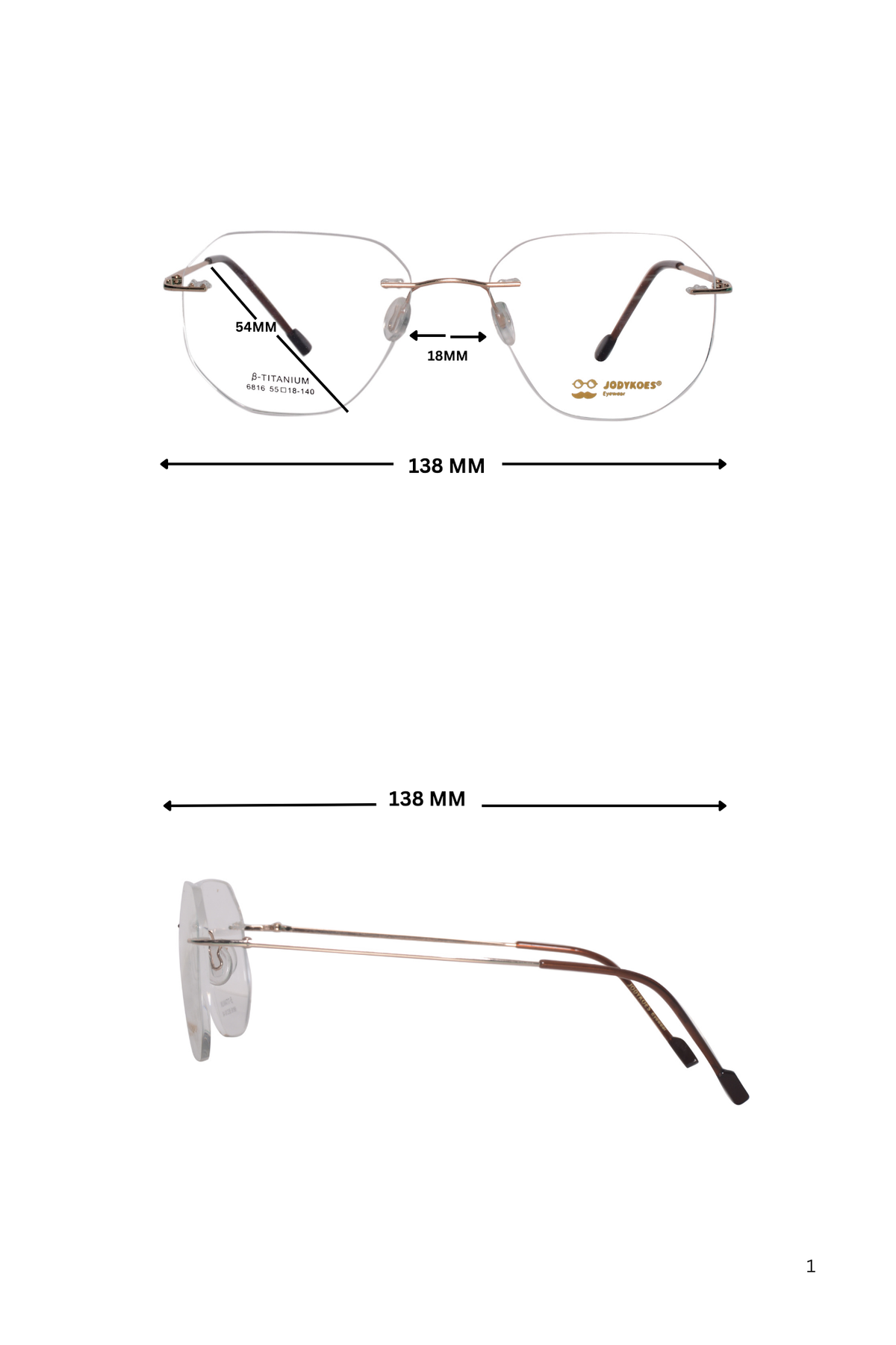 Jodykoes Hexagon Premium Rimless Frame (Gold)
