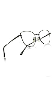 Jodykoes® Premium Series Cat Eye Metal Designer Frame Women Spectacle | Fashionable Blu Cut Anti Glare Eyeglasses For Computer, Mobile Phone and Blue Rays Protection Eyewear (Black)