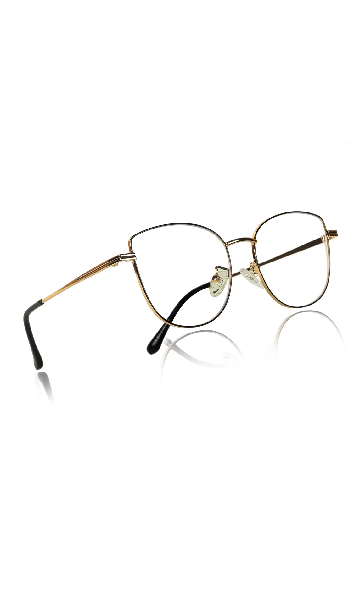 Jodykoes® Premium Series Cat Eye Metal Designer Frame Women Spectacle | Fashionable Blu Cut Anti Glare Eyeglasses For Computer, Mobile Phone and Blue Rays Protection Eyewear (Black and Gold)