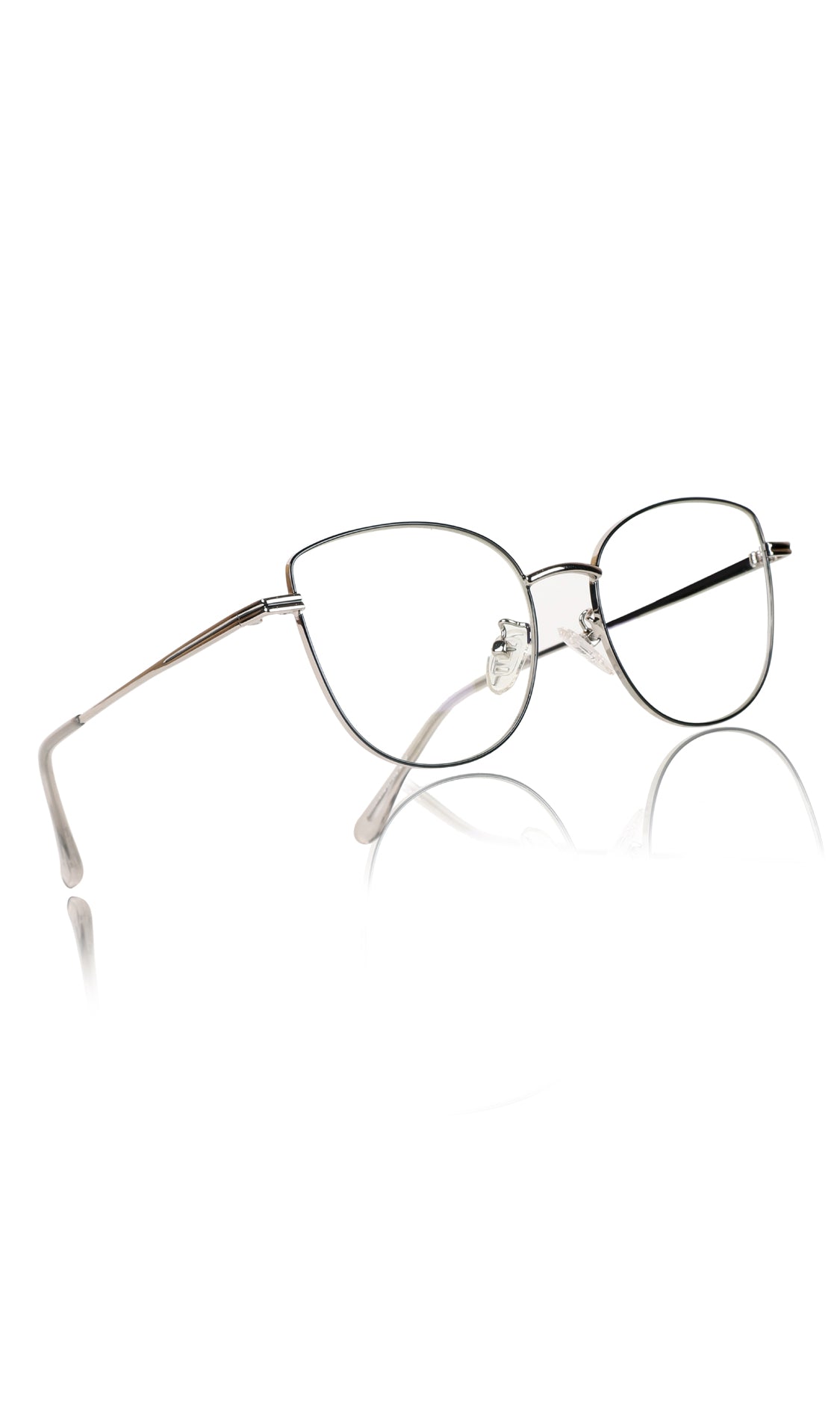 Jodykoes® Premium Series Cat Eye Metal Designer Frame Women Spectacle | Fashionable Blu Cut Anti Glare Eyeglasses For Computer, Mobile Phone and Blue Rays Protection Eyewear (Black & Silver)