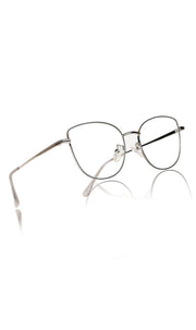 Jodykoes® Premium Series Cat Eye Metal Designer Frame Women Spectacle | Fashionable Blu Cut Anti Glare Eyeglasses For Computer, Mobile Phone and Blue Rays Protection Eyewear (Black & Silver)