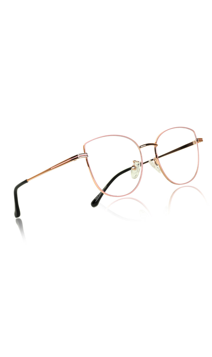 Jodykoes® Premium Series Cat Eye Metal Designer Frame Women Spectacle | Fashionable Blu Cut Anti Glare Eyeglasses For Computer, Mobile Phone and Blue Rays Protection Eyewear (Pink)