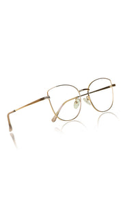 Jodykoes® Premium Series Cat Eye Metal Designer Frame Women Spectacle | Fashionable Blu Cut Anti Glare Eyeglasses For Computer, Mobile Phone and Blue Rays Protection Eyewear (Gold)