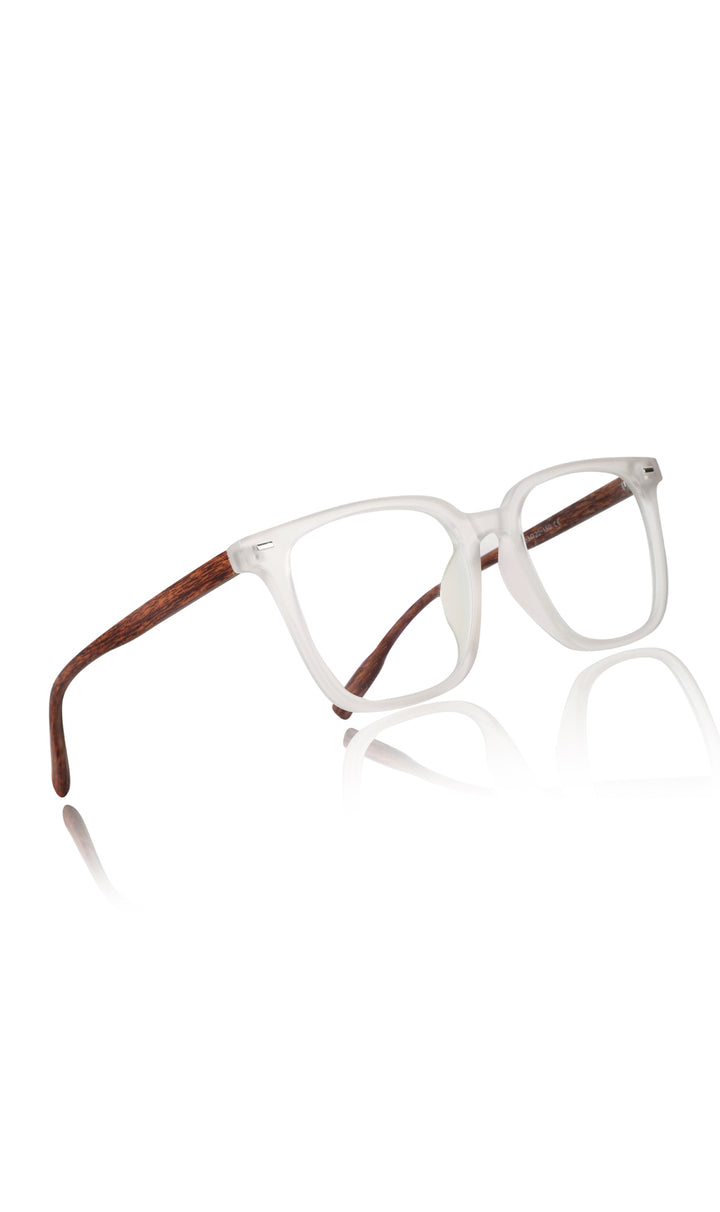 Jodykoes® Premium Series Woodern Finish collection Square Spectacle Frame | Fashionable Eyeglasses Eyewear for Men and Women (White Wood)