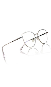 Jodykoes® Premium Series Cat Eye Metal Designer Frame Women Spectacle | Fashionable Blu Cut Anti Glare Eyeglasses For Computer, Mobile Phone and Blue Rays Protection Eyewear (Silver)