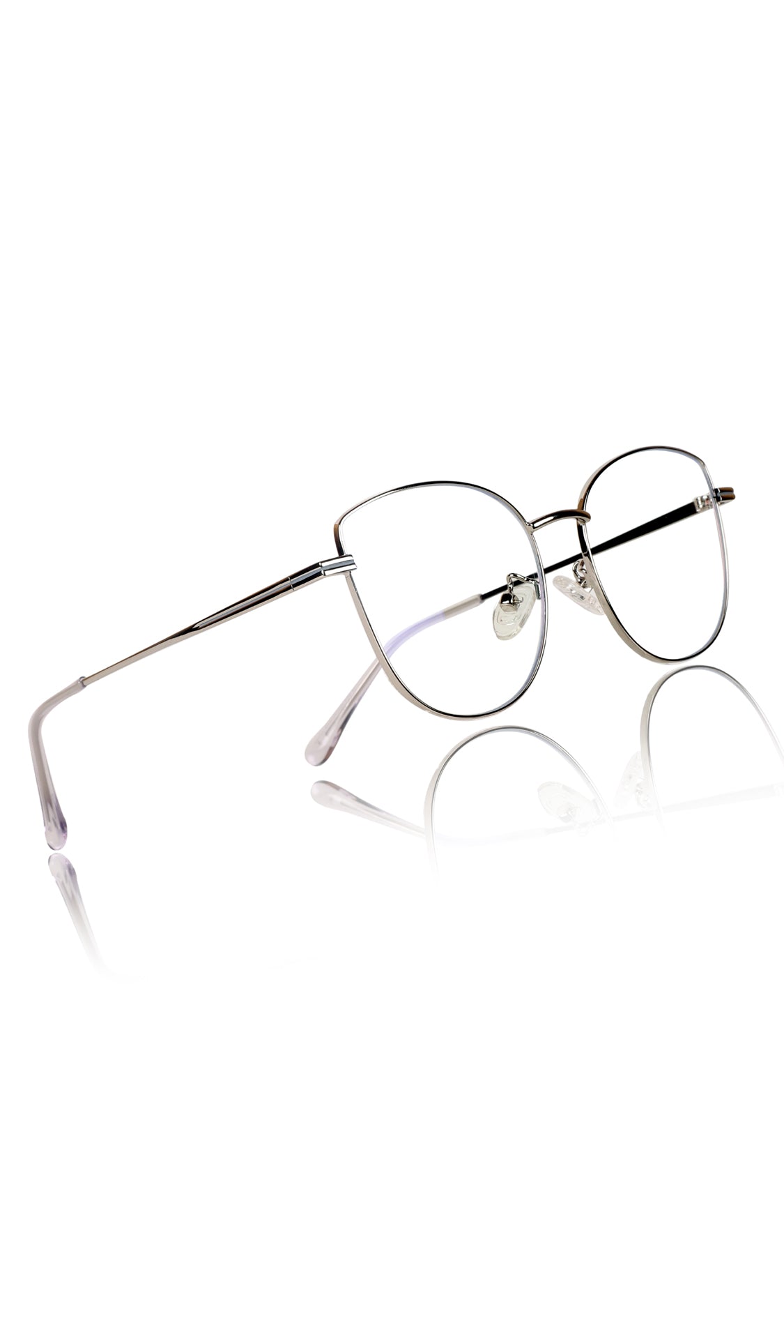 Jodykoes® Premium Series Cat Eye Metal Designer Frame Women Spectacle | Fashionable Blu Cut Anti Glare Eyeglasses For Computer, Mobile Phone and Blue Rays Protection Eyewear (Silver)