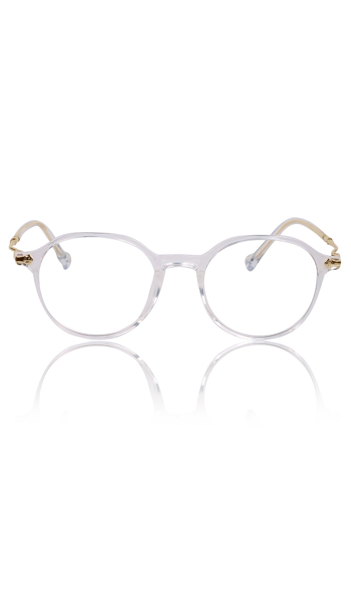 Jodykoes® Pure TR Round Plastic Frame With Metal Arms Fashionable Eyewear Spectacles | Blu cut and Anti Glare Computer Protection Eyeglasses Frame for Women (Transparent)