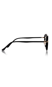 Jodykoes® Pure TR Metal and Plastic Combination Round Flat-Top Spectacle Frame | Blu cut and Anti Glare Computer Mobile Phone Protection Eyewear Eyeglasses (Black Gold)