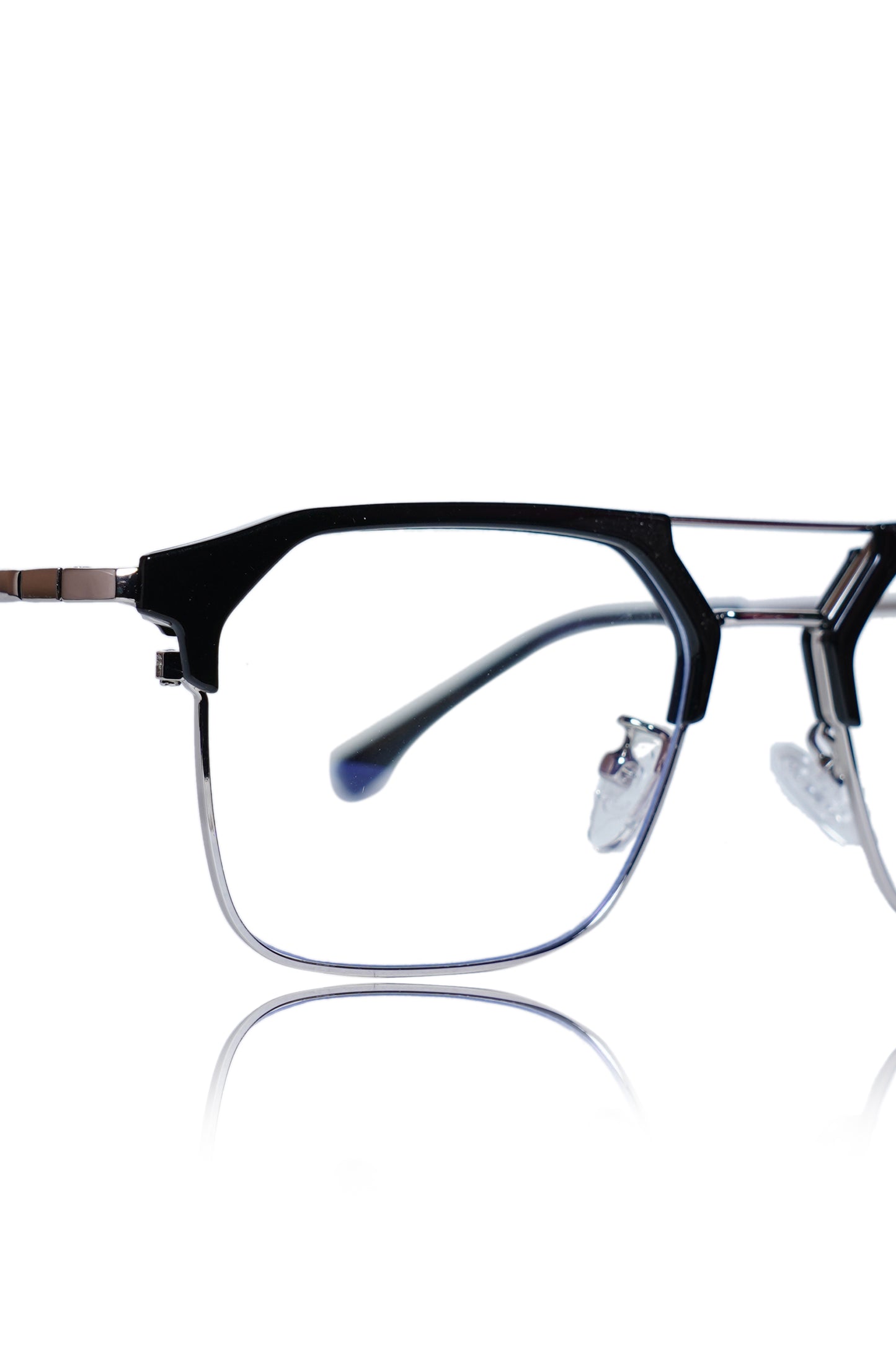 Jodykoes® Premium Series Classic Vintage Eyewear Eyeglasses Spectacles with Blue Light Anti Glare Glasses Frame for Men and Women (Black & Silver)