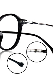Jodykoes® Pure TR Round Plastic Frame With Metal Arms Fashionable Eyewear Spectacles | Blu cut and Anti Glare Computer Protection Eyeglasses Frame for Women (Black)