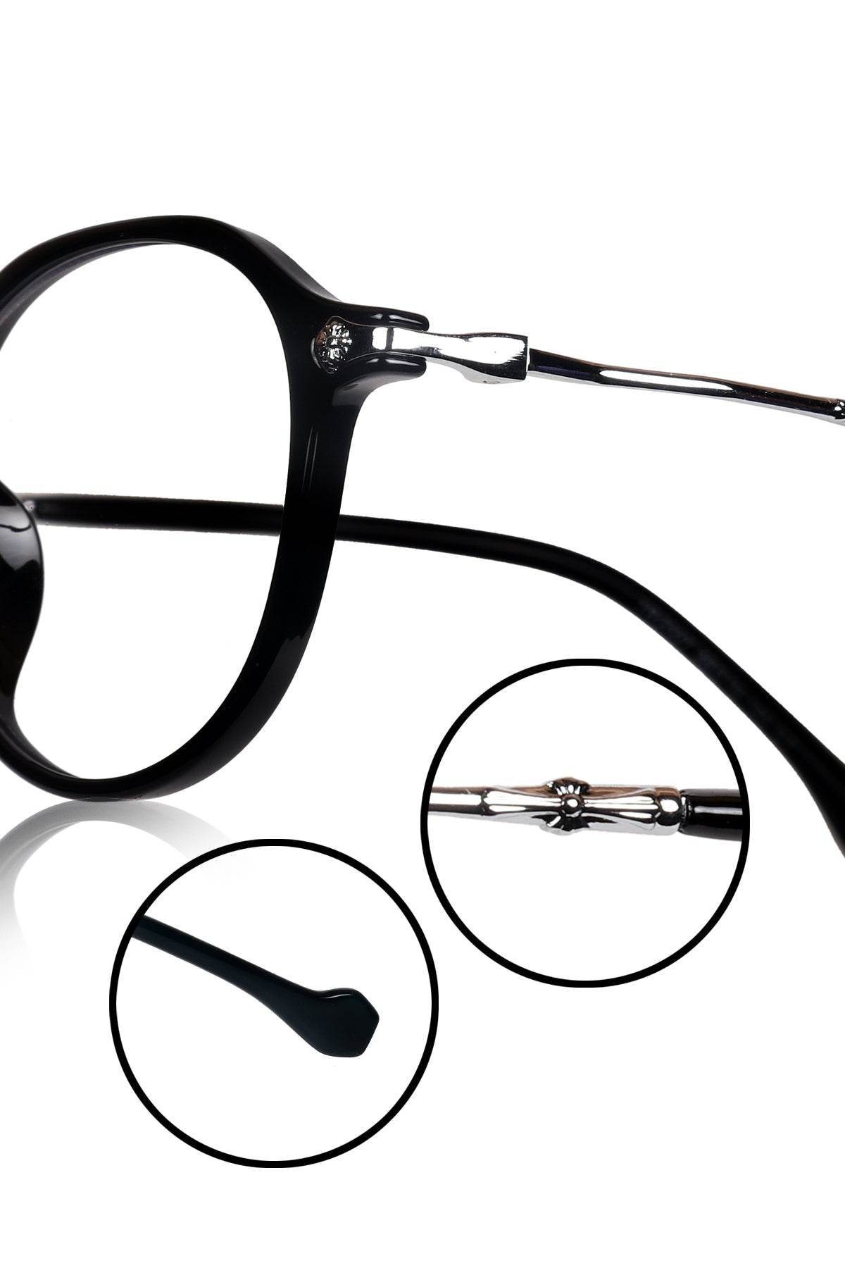 Jodykoes® Pure TR Round Plastic Frame With Metal Arms Fashionable Eyewear Spectacles | Blu cut and Anti Glare Computer Protection Eyeglasses Frame for Women (Black)
