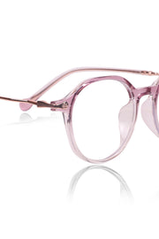 Jodykoes® Pure TR Round Plastic Frame With Metal Arms Fashionable Eyewear Spectacles | Blu cut and Anti Glare Computer Protection Eyeglasses Frame for Women (Pink/Purple)